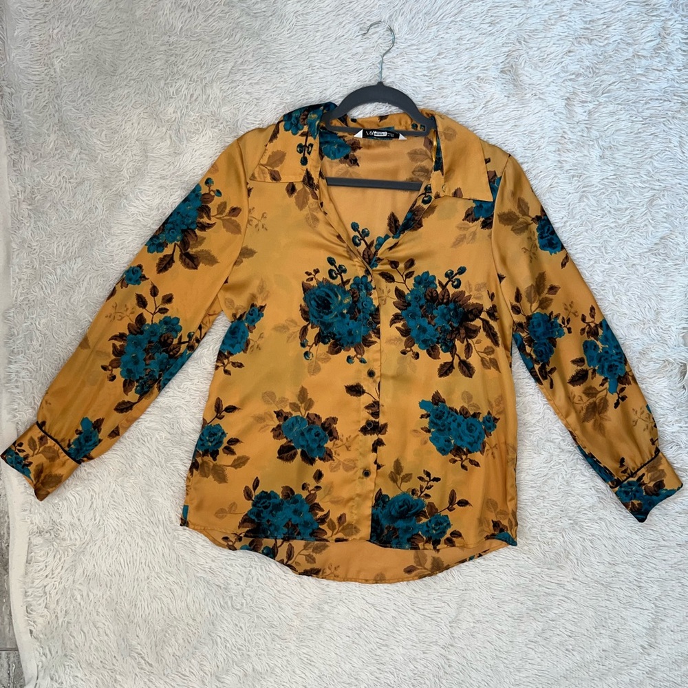 Zara -Mustard yellow floral top size M.